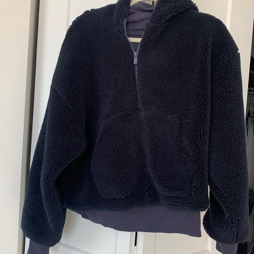 ALO Yoga Black Teddy Half-Zip Sherpa Hoodie